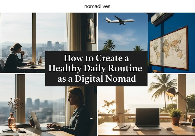 Digital nomad stretching in the morning to maintain a healthy daily routine.